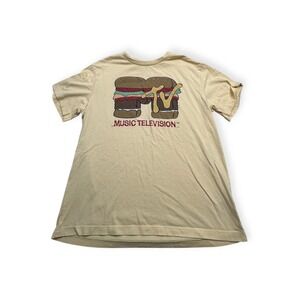 MTV Music Television Burger Graphic Tee Tan Beige Youth Large 10/12 Short Sleeve
